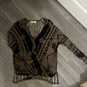 Brown and Black Geometric Patterned Women's Sweater